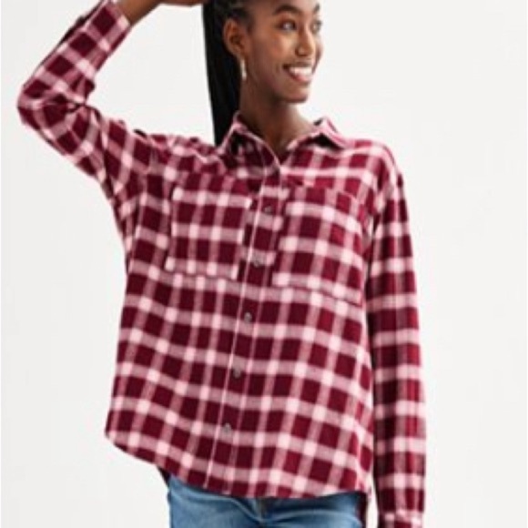 SO Tops - Oversized Plaid Flannel Long Sleeve Buttonsown Fall Winter Casual Layering XL